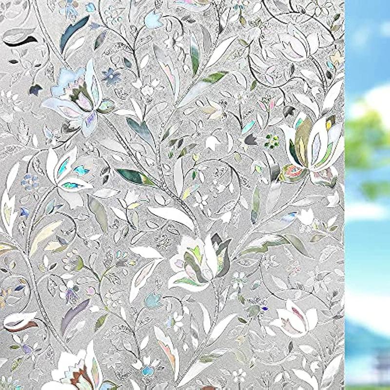 Floral Pattern Window Film, 1 Count Window Privacy Film, Window Insulation Film, Stained Glass Decorative Film, Magic Mirror Film, Sun Protection Window Glass Film for Home