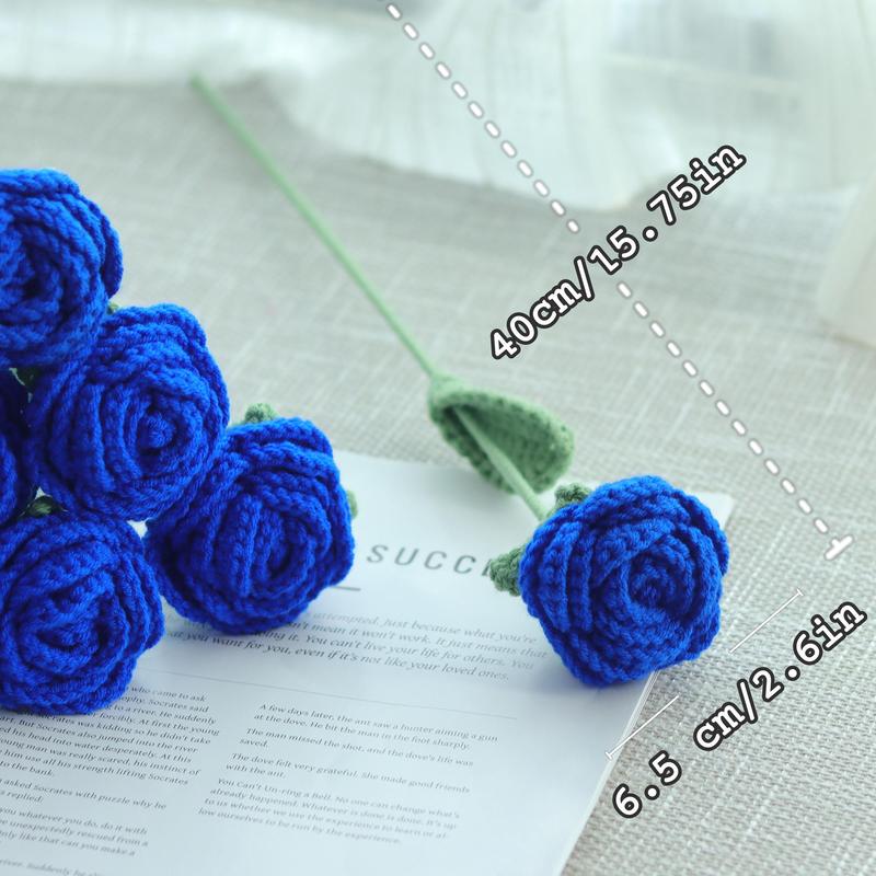 Crochet Rose without Vase, 3 6 Counts 10pcs Handmade Knitted Crochet Rose, Artificial Flower for Home Decor, Decorative Flower for Wedding Party, Fall Decor