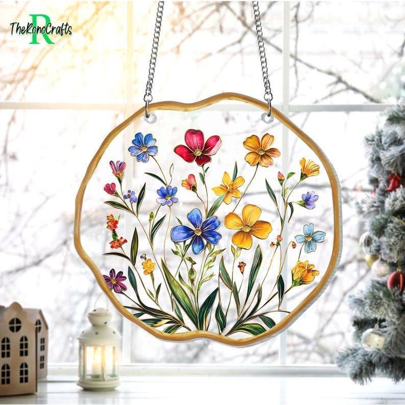 Wildflower Acrylic Window Hanging , Flower Lover Gifts, Wildflower Acrylic Window Decor, Indoor Decor Suncatcher, Florist Gift