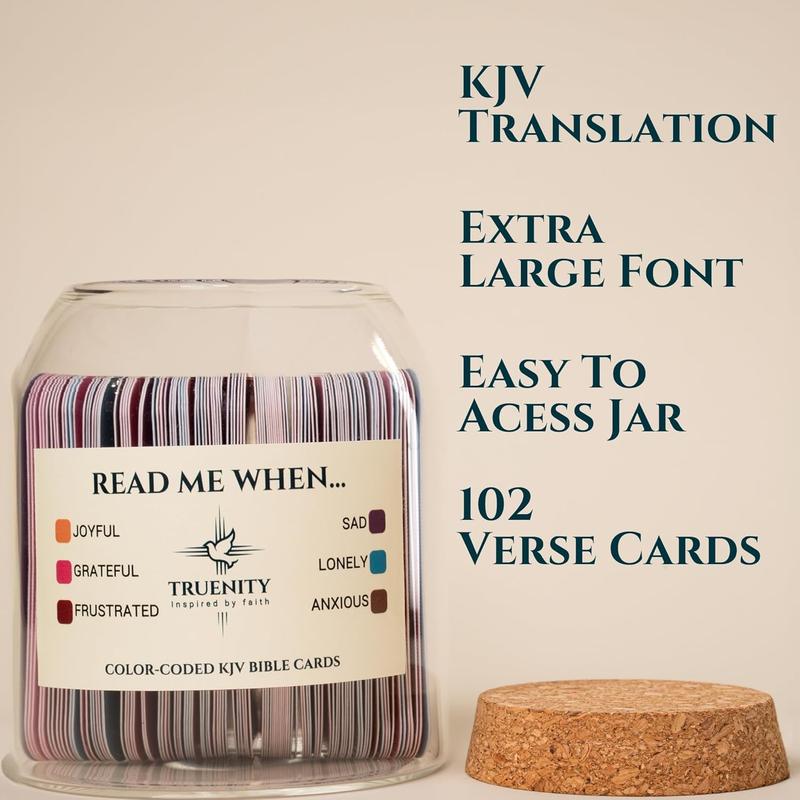 Read Me When Bible Verses Jar,102 KJV Color Coded Bible Verses in a Jar for Emotions. Large Opening Hope Jar of Bible Verses w Cork Lid & Large Text Cards. Christian Gifts for Women & Men Bottles Glossy Organiser