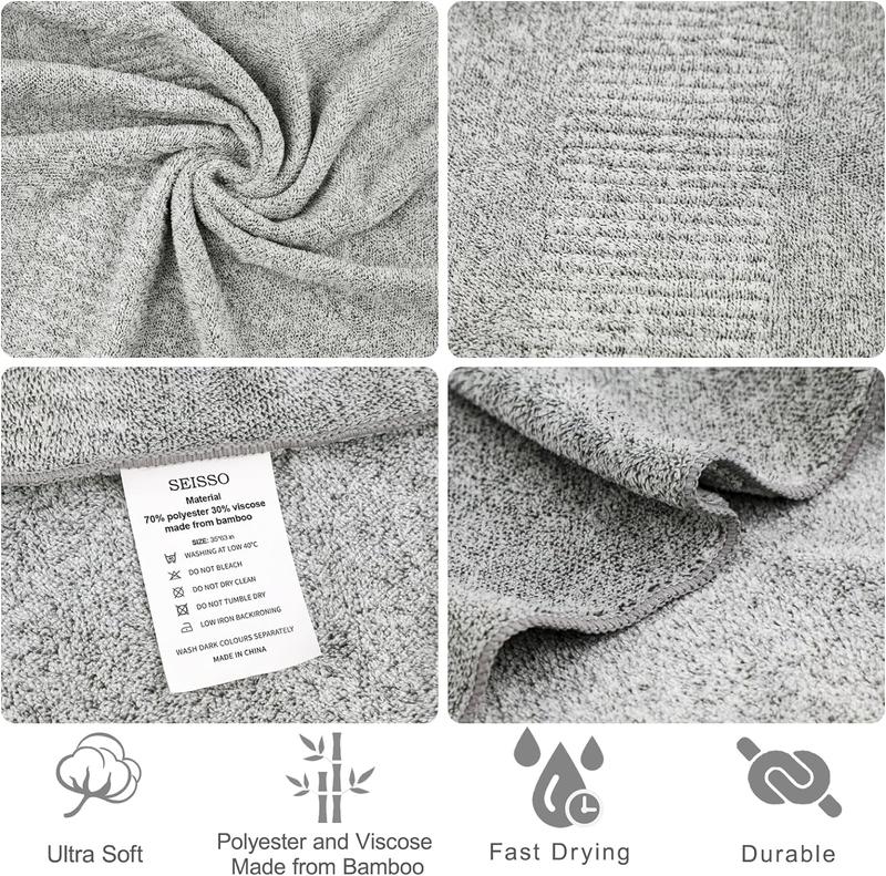 SEISSO Bath Towels, Extra Absorbent & Quick Drying Towels for Bathroom, Viscose Made from Bamboo Soft Bath Sheet (35 x 63inch) Grey 2 Counts