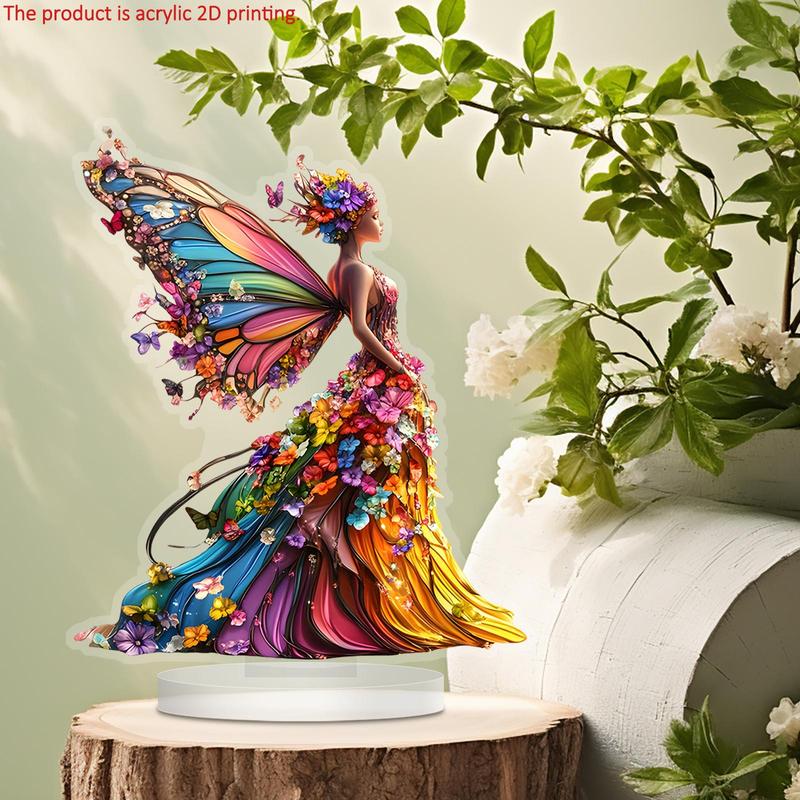 Butterfly Fairy Pattern Acrylic Desktop Ornament, 1 Count Colorful Butterfly Fairy Pattern Desktop Decoration Sign, Home Decor for Living Room Bedroom Office