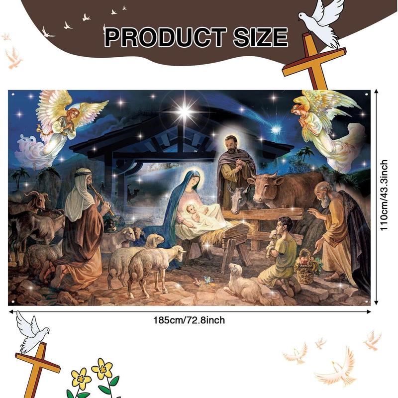 Christmas Decoration Christmas Religious Backdrop Holy Nativity Photography Background Christmas Photography Background for Winter Xmas Outdoor Indoor Church Medieval Party Supplies, 73 x 43 In