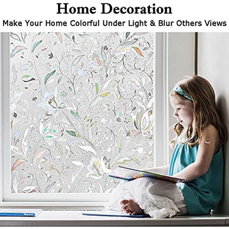 Floral Pattern Window Film, 1 Count Window Privacy Film, Window Insulation Film, Stained Glass Decorative Film, Magic Mirror Film, Sun Protection Window Glass Film for Home