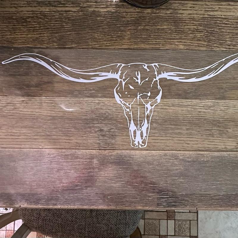 Twisted Texas bull skull permanent vinyl decal 8x24