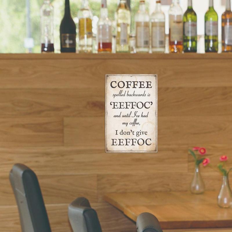 Coffee Spelled Backwards Is Eeffoc Tin Sign, 1 Count Vintage Plaque Funny Wall Decor For Kitchen Cafe Home