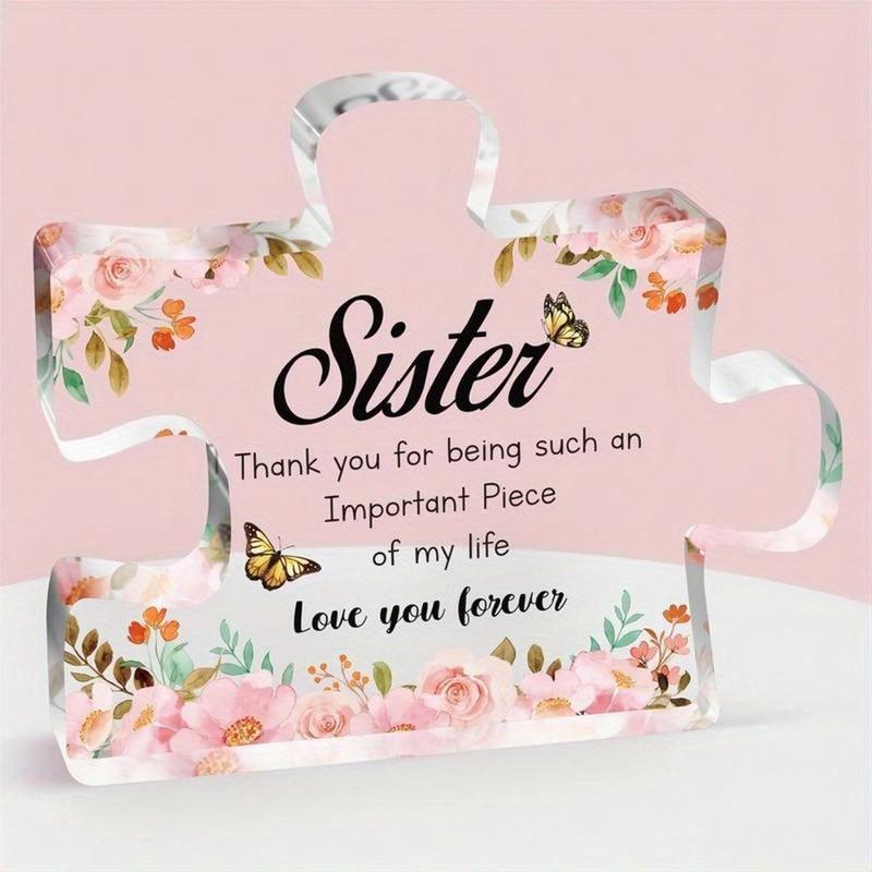 Sister Gifts from Sister - Engraved Acrylic Block Puzzle Plaque Decorations 3.9 x 3.3 inch - Delicate Gifts for Sister - Christmas Graduation Sister Birthday Gifts from Sister, Idea