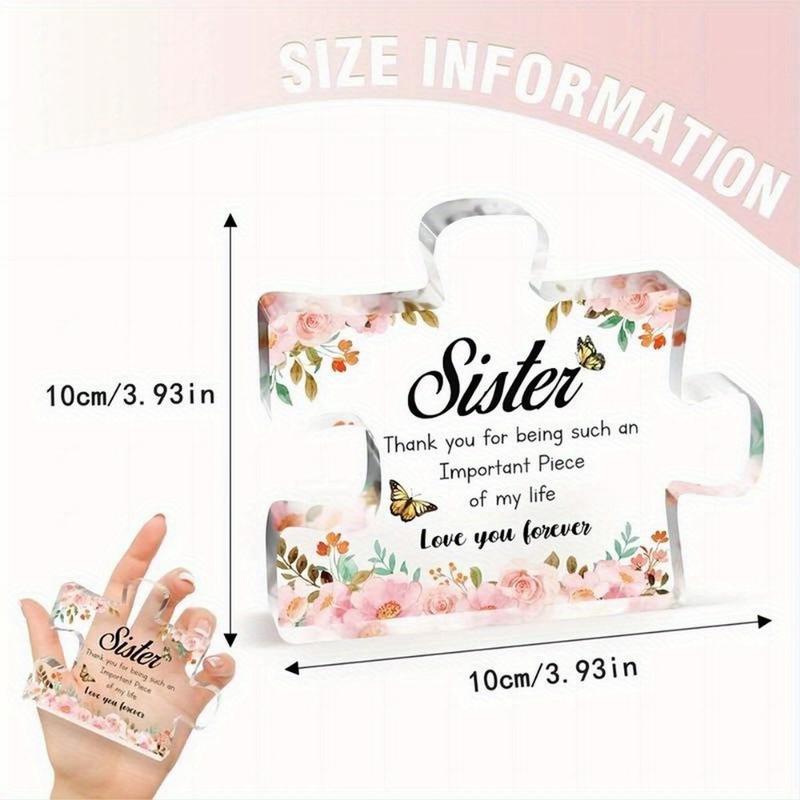 Sister Gifts from Sister - Engraved Acrylic Block Puzzle Plaque Decorations 3.9 x 3.3 inch - Delicate Gifts for Sister - Christmas Graduation Sister Birthday Gifts from Sister, Idea