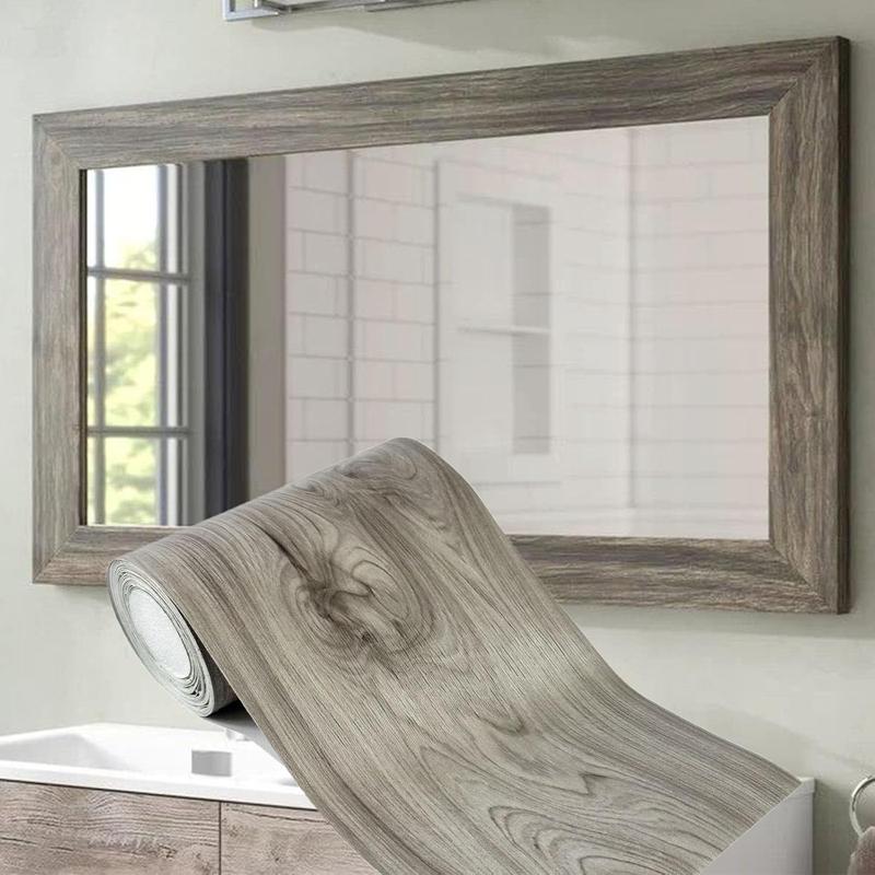 32.8FT Brown Grey Border Peel &Stick  Grain Wallpaper Border Removable  Bathroom Mirror Frame Sticker (Grey)