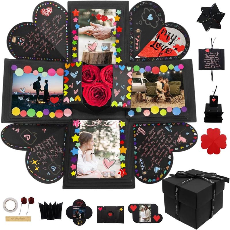 Explosion Box Gifts,Surprise Creative DIY Photo,Exploding Love Box,Love Memory Photo Box with 4 Faces for Anniversary,Birthday,Valentine's Day and Wedding(Black)