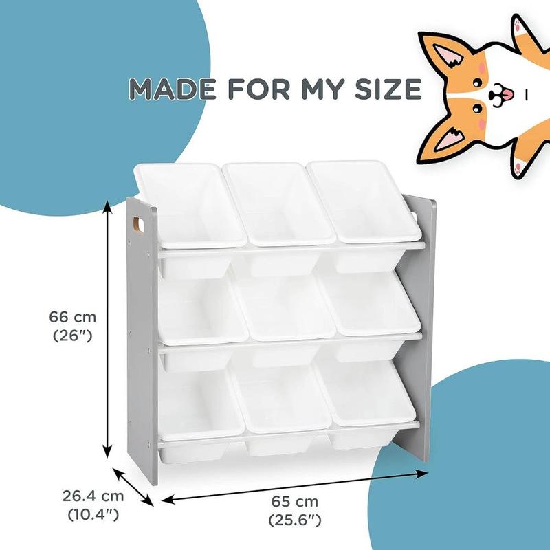 Grey White Toy Organizer, 9 Bin Storage, 24