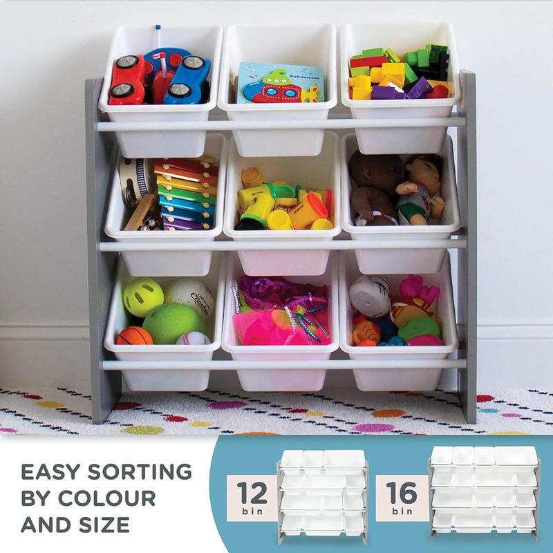 Grey White Toy Organizer, 9 Bin Storage, 24