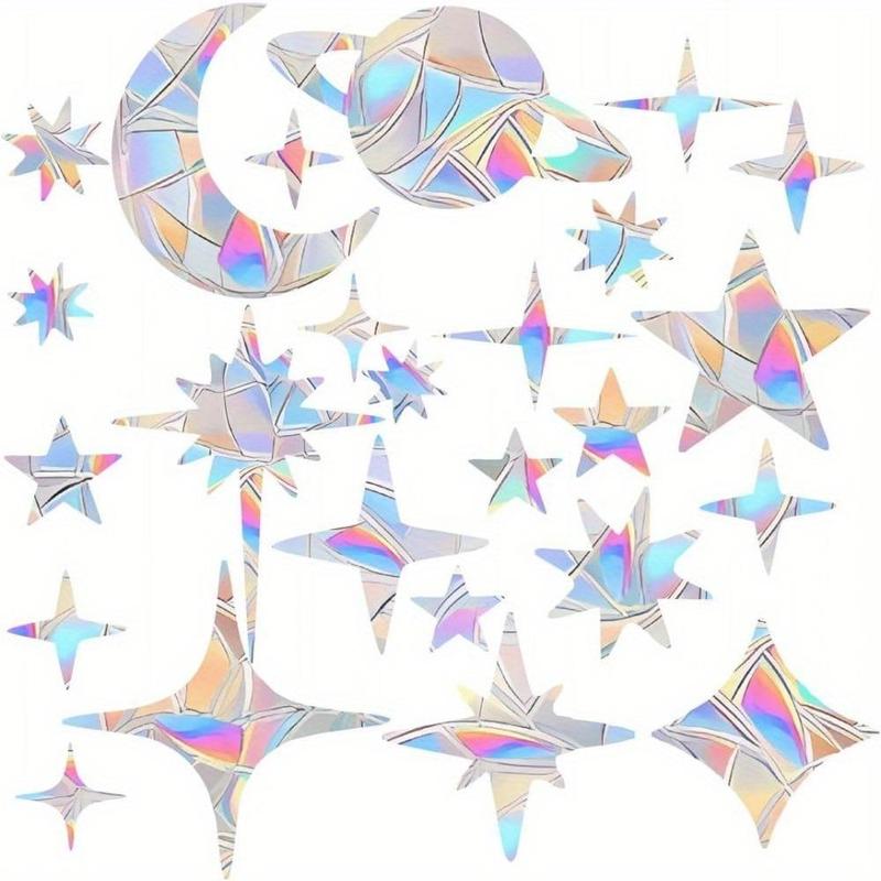 Star & Moon & Planet Shaped Window Sticker, 2 Counts set Reusable Self Adhesive Window Decal, Anti-bird Collision Window Sticker for Home Living Room Bedroom