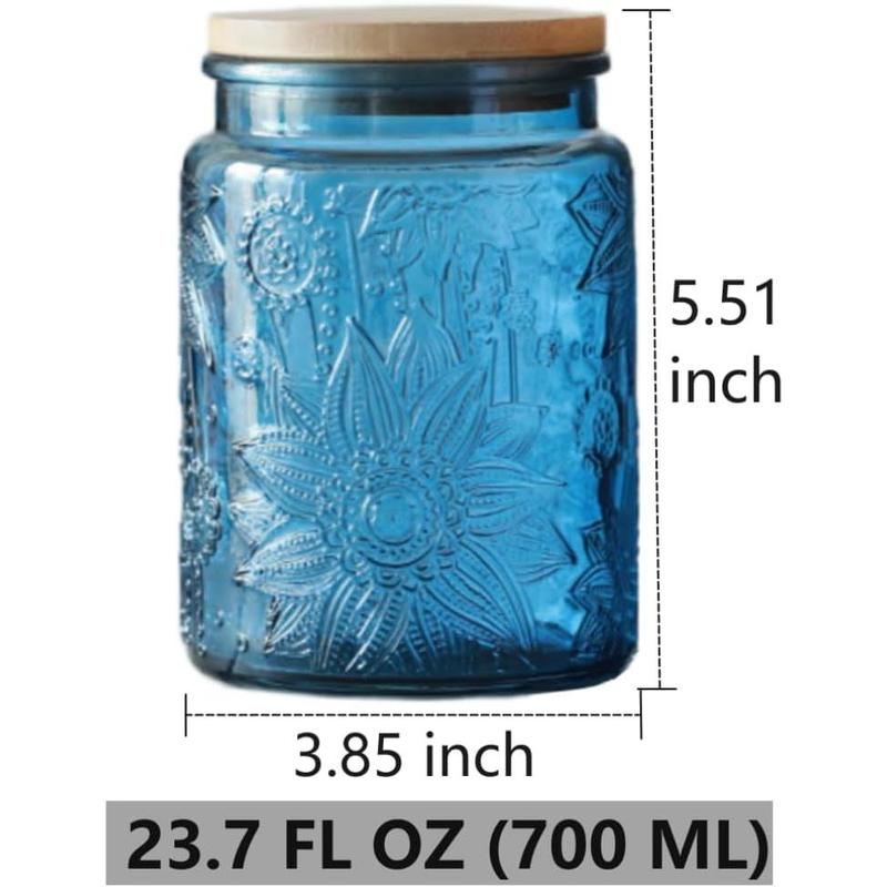 MIUVA Blue Glass Jar, 23.7 FL OZ Vintage Glass Jar with Airtight Lid, Candy Jar Sugar Containers for Kitchen Pantry Coffee, Tea, Cookie, Decorative Glass Jar Holds Bath Salt (1 Pack)