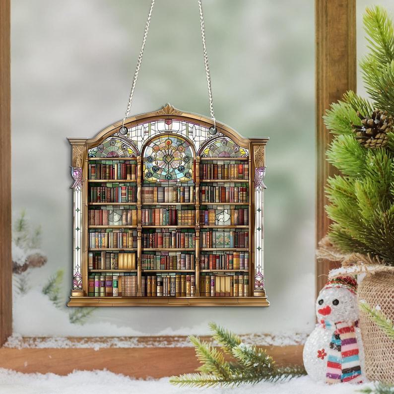 Acrylic Library Window Hanging, Book Lover Gift, Bookish Home Decor, Gift For Book Lover, Librarian Gift, Wall Hanging Acrylic