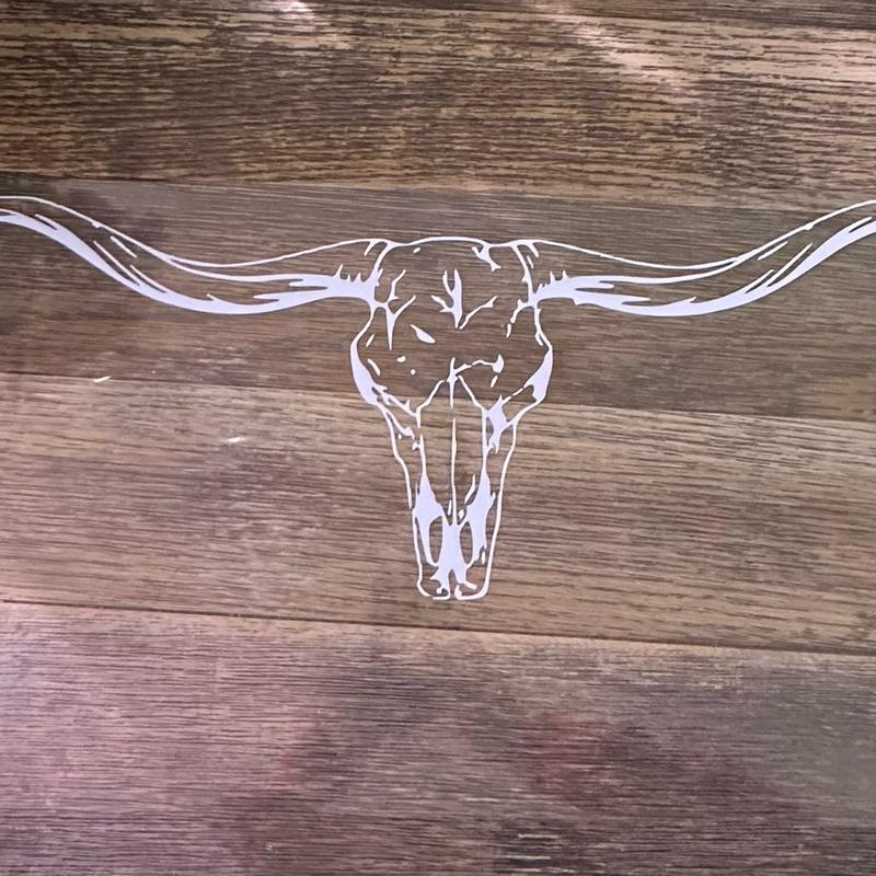 Twisted Texas bull skull permanent vinyl decal 8x24