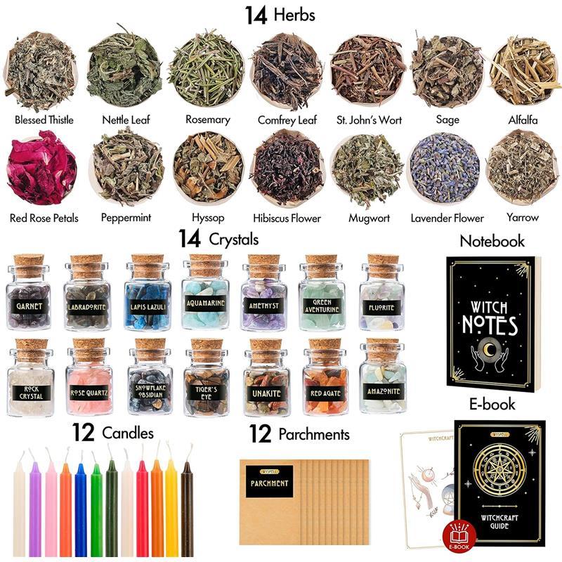 54-Piece Witchcraft Supplies Kit | Spell Candles, Crystals, Herbs & Beginner Altar Set Scented Decor Gift Aroma Fragrance