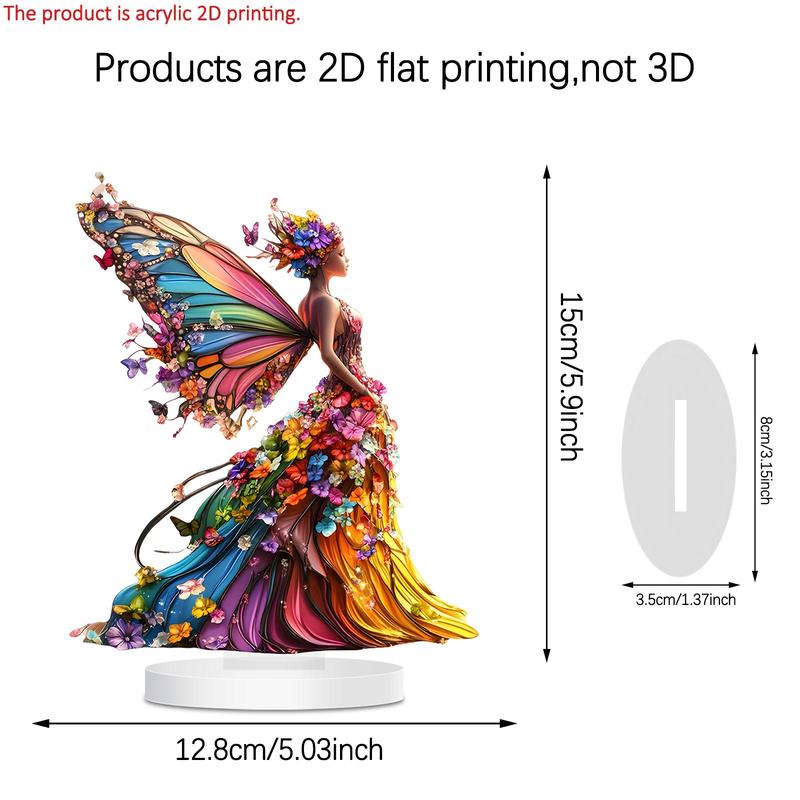 Butterfly Fairy Pattern Acrylic Desktop Ornament, 1 Count Colorful Butterfly Fairy Pattern Desktop Decoration Sign, Home Decor for Living Room Bedroom Office