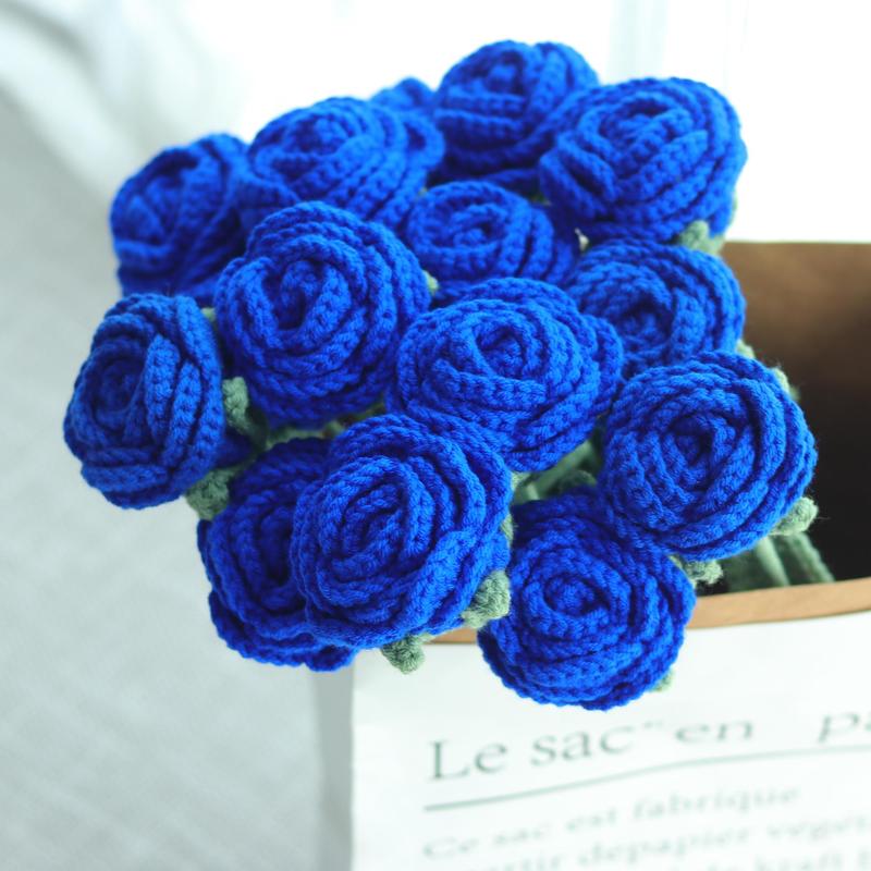 Crochet Rose without Vase, 3 6 Counts 10pcs Handmade Knitted Crochet Rose, Artificial Flower for Home Decor, Decorative Flower for Wedding Party, Fall Decor