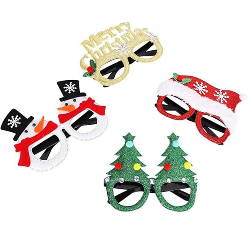 Christmas Themed Glasses Frame, 12pcs set Glitter Party Eyewear, Party Decoration Supplies for Christmas Festival