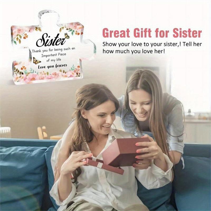 Sister Gifts from Sister - Engraved Acrylic Block Puzzle Plaque Decorations 3.9 x 3.3 inch - Delicate Gifts for Sister - Christmas Graduation Sister Birthday Gifts from Sister, Idea