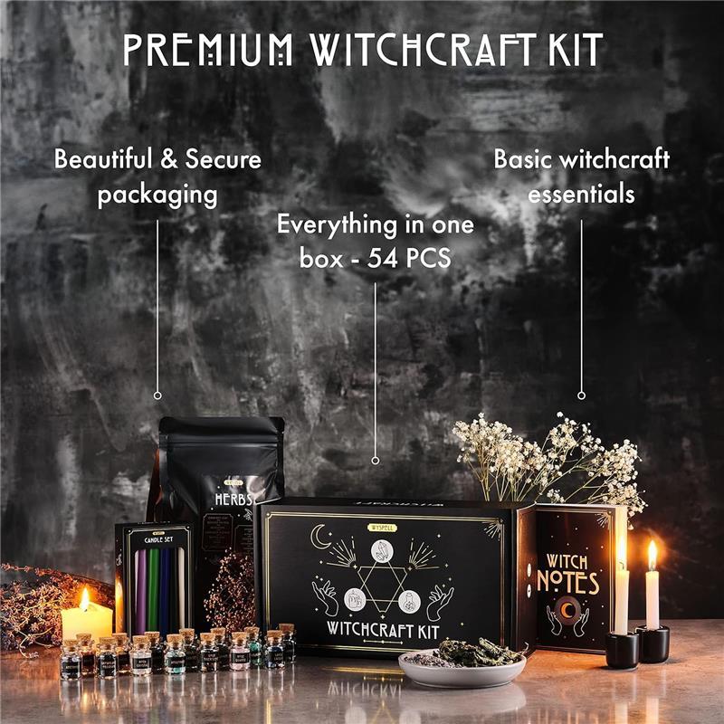 54-Piece Witchcraft Supplies Kit | Spell Candles, Crystals, Herbs & Beginner Altar Set Scented Decor Gift Aroma Fragrance