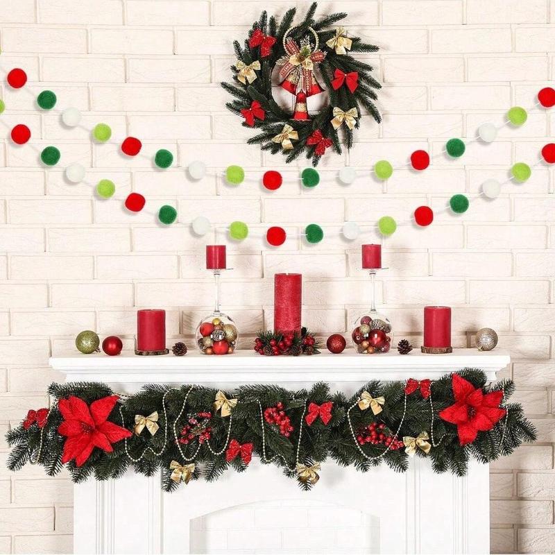 Christmas Pom Pom Garland, 1 Set Felt Ball Garland, Colorful Ball Banner, Hanging Garland Banner for Classroom Home Wall Party, Holiday Decoration