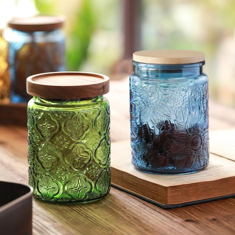 MIUVA Blue Glass Jar, 23.7 FL OZ Vintage Glass Jar with Airtight Lid, Candy Jar Sugar Containers for Kitchen Pantry Coffee, Tea, Cookie, Decorative Glass Jar Holds Bath Salt (1 Pack)