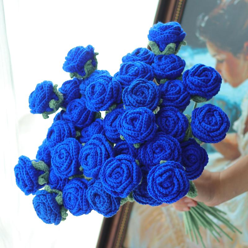 Crochet Rose without Vase, 3 6 Counts 10pcs Handmade Knitted Crochet Rose, Artificial Flower for Home Decor, Decorative Flower for Wedding Party, Fall Decor