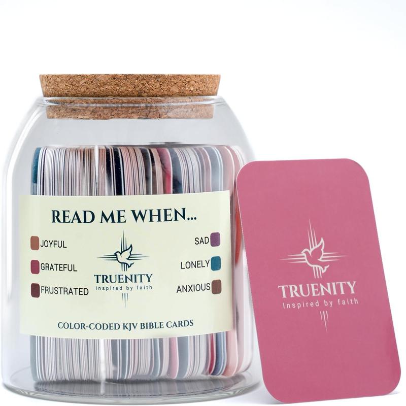 Read Me When Bible Verses Jar,102 KJV Color Coded Bible Verses in a Jar for Emotions. Large Opening Hope Jar of Bible Verses w Cork Lid & Large Text Cards. Christian Gifts for Women & Men Bottles Glossy Organiser