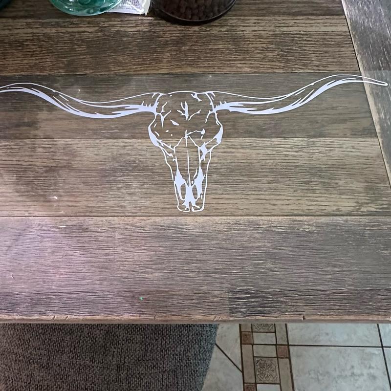 Twisted Texas bull skull permanent vinyl decal 8x24