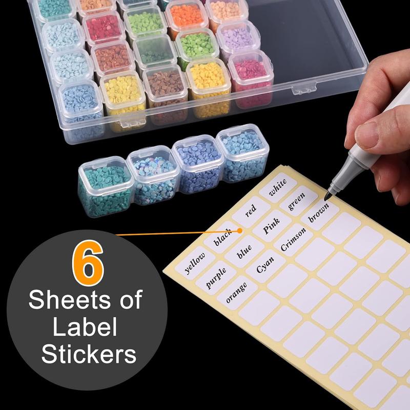 168 Slots Diamond Painting Storage Containers, 6pcs 28 Grids Clear Diamond Painting Accessories and Tools Boxes Bead Organizers Diamond Art Embroidery Storage with Label Stickers