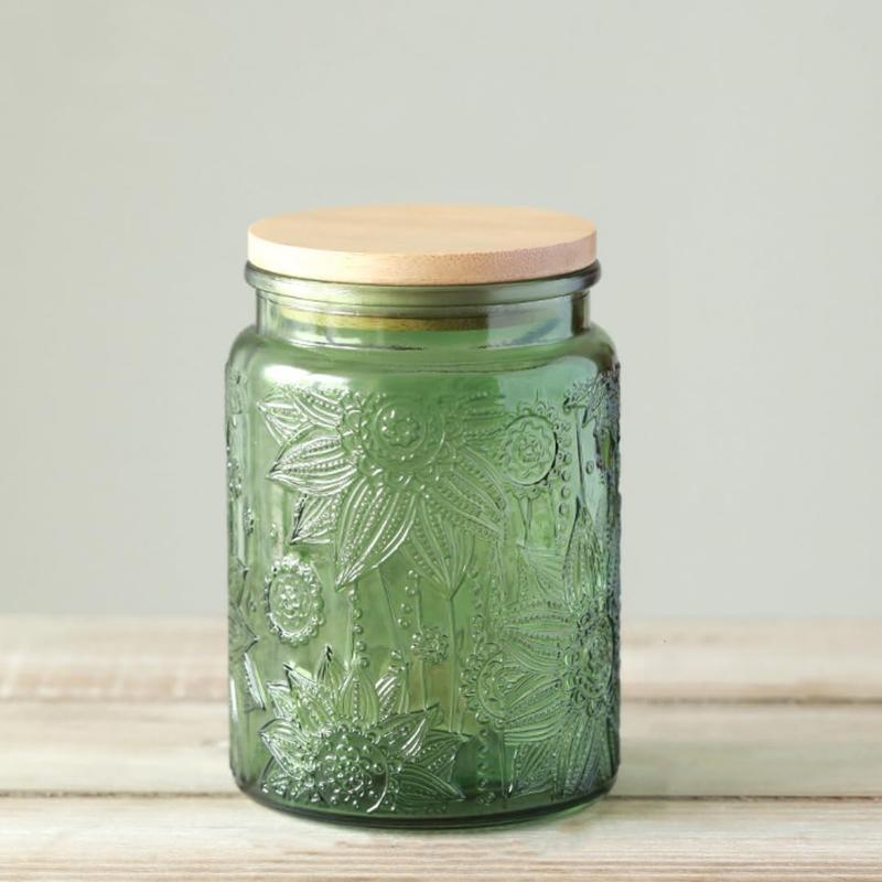 Set of 2 Glass Jars with Lids, 23.7 FL OZ Vintage Glass Storage Jars, Cookie Jar Sugar Container for Kitchen Counter, Pantry, Candy Jar with Lid (MIUVA, Green)