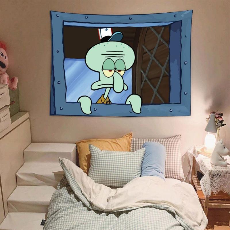 Free 6-meter LED star light string  Christmas New Year Decoration   30 *40in  Squidward Indoor Cartoon Wall Hanging Tapestry Background Wall Cloth With Hooks Accessories Decor squidward tapestry Modern Portrait Squidward and