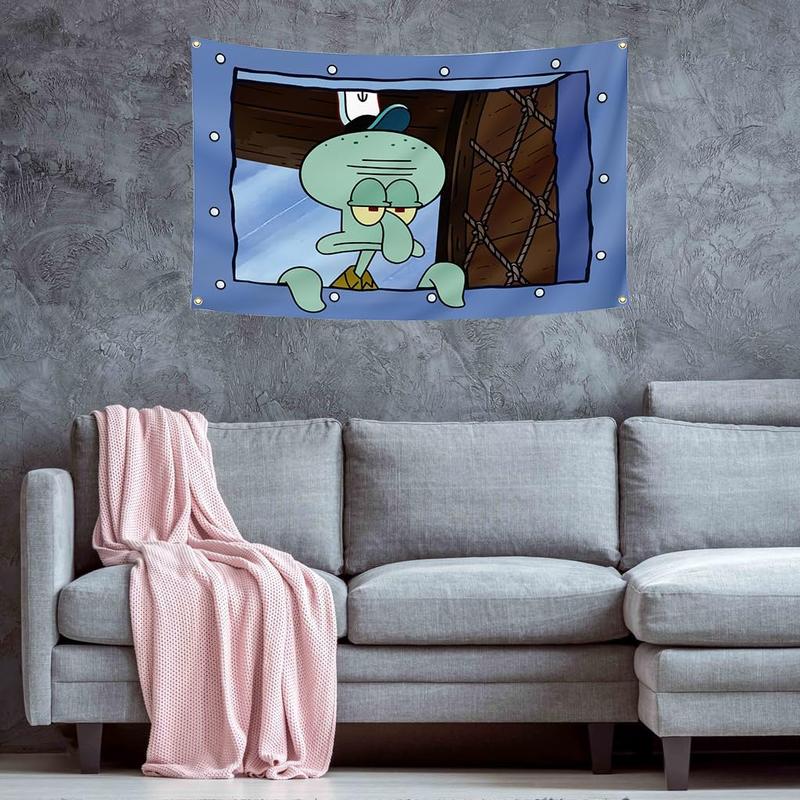 Free 6-meter LED star light string  Christmas New Year Decoration   30 *40in  Squidward Indoor Cartoon Wall Hanging Tapestry Background Wall Cloth With Hooks Accessories Decor squidward tapestry Modern Portrait Squidward and