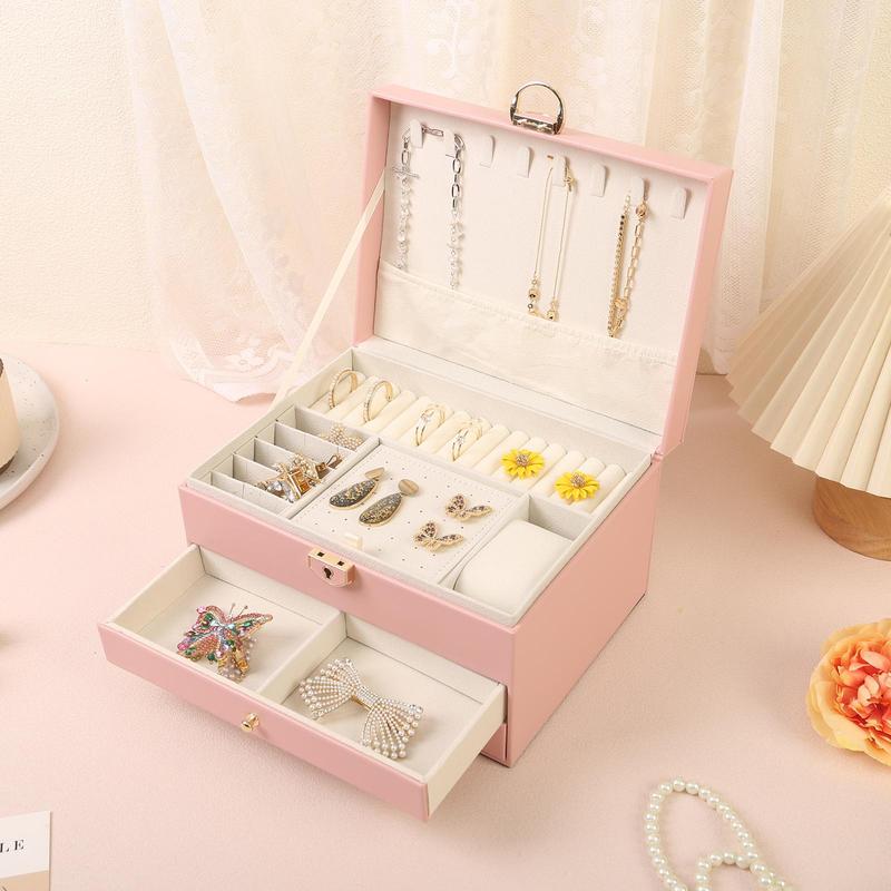 Jewelry Storage Box with Drawer, 1 Box Large Capacity 3-layer Jewelry Organizer, Jewelry Storage Box for Earrings, Rings, Necklaces, Home Organizer