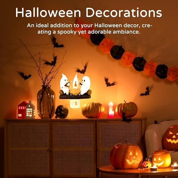 Breamies Ghost Campfire Flickering Night Light, Ghosts Campfire Flicker Flame Halloween Nightlight, 3D LED Small Electric Faux Campfire Night Light, Halloween Nightlight Indoor Decorations