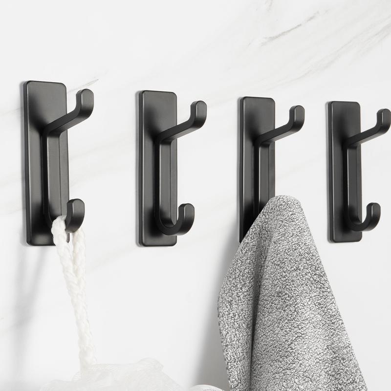 Door Hook Extra Sticky 10LB (Max), Stainless Holder for Hanging Towel, Coat, Cloth, Purse, Hat, Key, Black Wall Mounted Self-Adhesive Hanger for Shower Kitchen Bathroom Heavy Duty Organiser Hangable Organiser Hangable