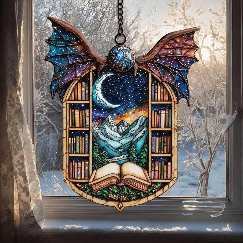 Personalzied Night Court Suncatcher Ornament, Fantasy Book Reader Gift, Acrylic Window Hanging for Book Lovers, Mini Bookshelf Decor