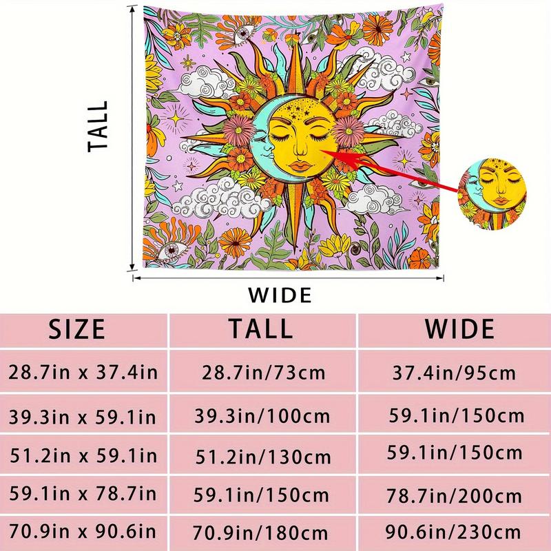 Christmas 2024 Ornament - Vibrant Sun & Moon Pattern Tapestry - Unique Wall Hanging for Living Room, Bedroom, Dormitory - Adds Bohemian Touch to Home Decor, Perfect for Nature Lovers Decoration