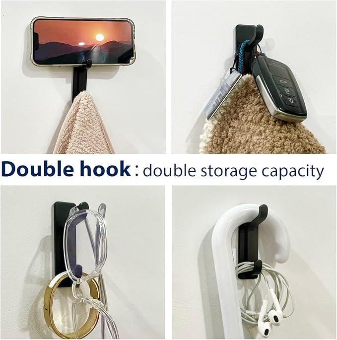 Door Hook Extra Sticky 10LB (Max), Stainless Holder for Hanging Towel, Coat, Cloth, Purse, Hat, Key, Black Wall Mounted Self-Adhesive Hanger for Shower Kitchen Bathroom Heavy Duty Organiser Hangable Organiser Hangable