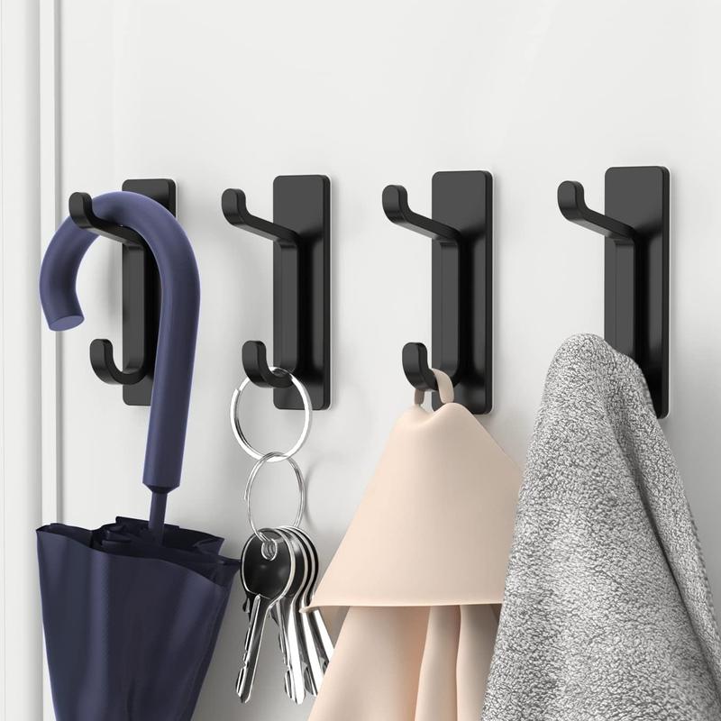 Door Hook Extra Sticky 10LB (Max), Stainless Holder for Hanging Towel, Coat, Cloth, Purse, Hat, Key, Black Wall Mounted Self-Adhesive Hanger for Shower Kitchen Bathroom Heavy Duty Organiser Hangable Organiser Hangable