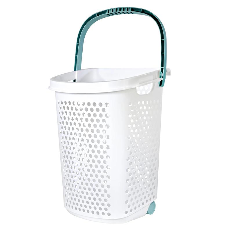 2 Bushel Rolling Plastic Laundry Hamper with Pop-up Handle, White, 2 Pack Organiser