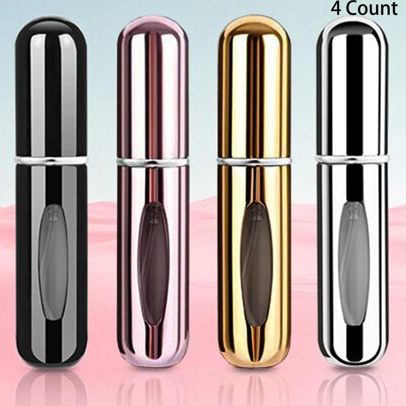 Portable Empty Spray Bottle, 4 Counts 5ml Pocket Perfume Dispenser, Mini Spray Bottles, Aluminium Facial Toner Dispenser Bottle for Travel, Storage Organizer for Bedroom