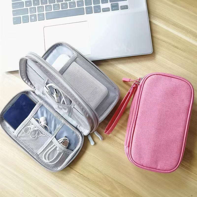 Portable Double Layer Cable Storage Bag, 1 Count Waterproof Stationary Storage Container for Outdoor Travel, Electronic Accessories Storage Bag for Cable, Charger, Hard Drive, Power Bank