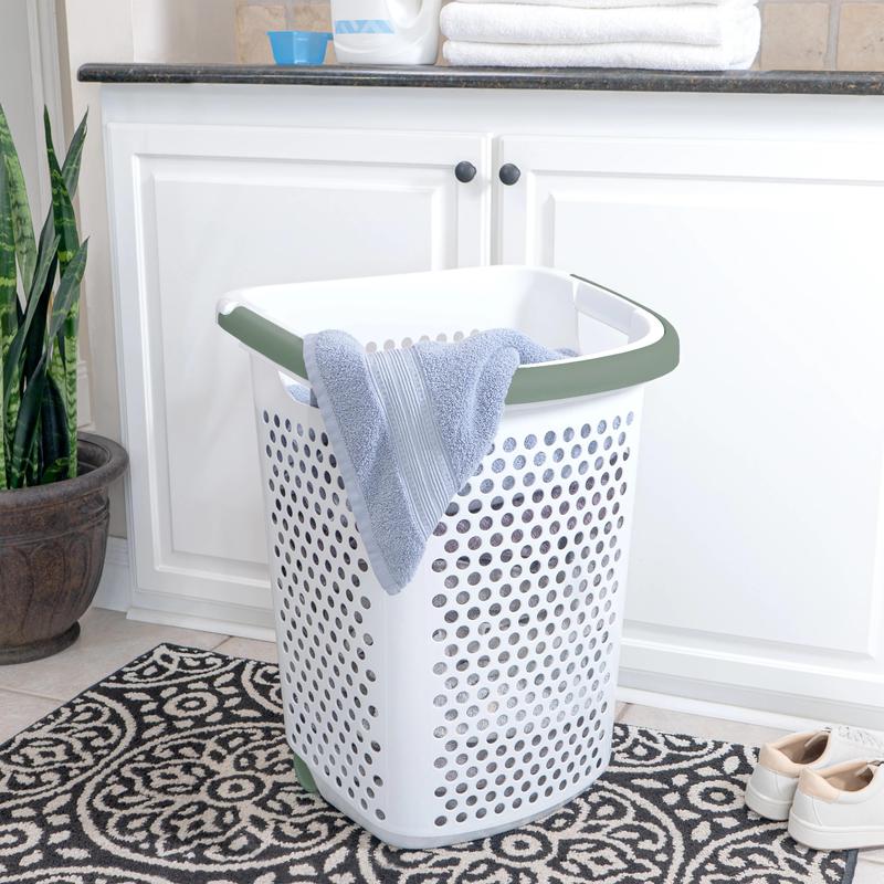 2 Bushel Rolling Plastic Laundry Hamper with Pop-up Handle, White, 2 Pack Organiser