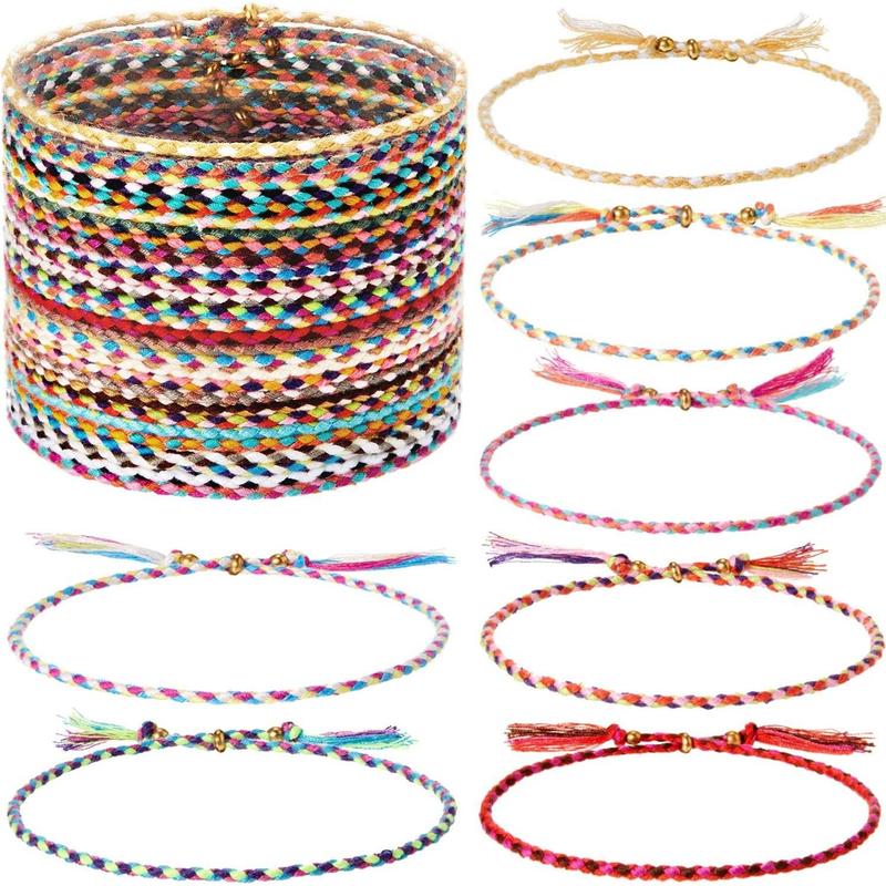 28 Count Woven Wrap Friendship Bracelets Handmade Braided Friendship Bracelet Adjustable Colorful Beaded Bracelet