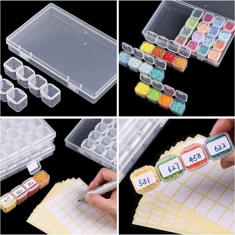 168 Slots Diamond Painting Storage Containers, 6pcs 28 Grids Clear Diamond Painting Accessories and Tools Boxes Bead Organizers Diamond Art Embroidery Storage with Label Stickers