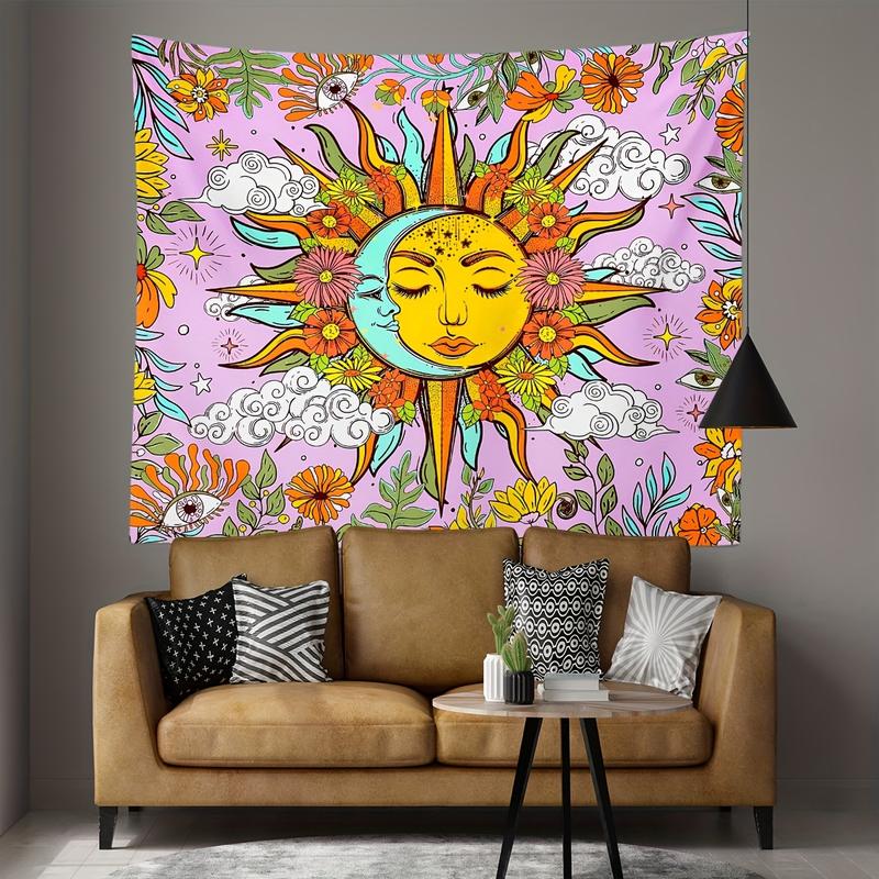 Christmas 2024 Ornament - Vibrant Sun & Moon Pattern Tapestry - Unique Wall Hanging for Living Room, Bedroom, Dormitory - Adds Bohemian Touch to Home Decor, Perfect for Nature Lovers Decoration