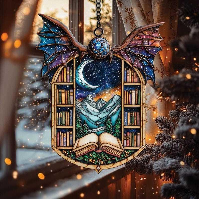 Personalzied Night Court Suncatcher Ornament, Fantasy Book Reader Gift, Acrylic Window Hanging for Book Lovers, Mini Bookshelf Decor